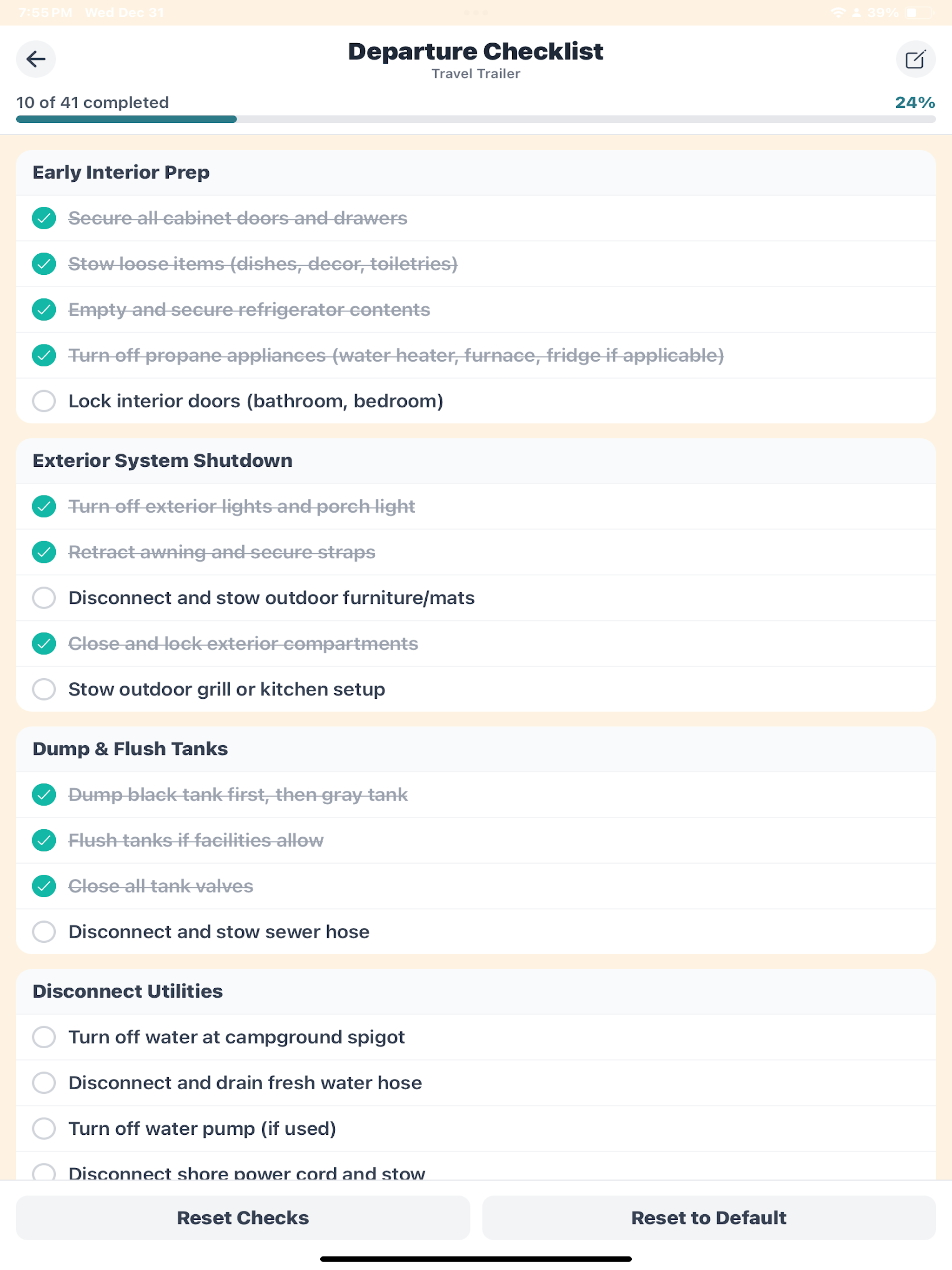 RoamEasy iPad checklist screenshot
