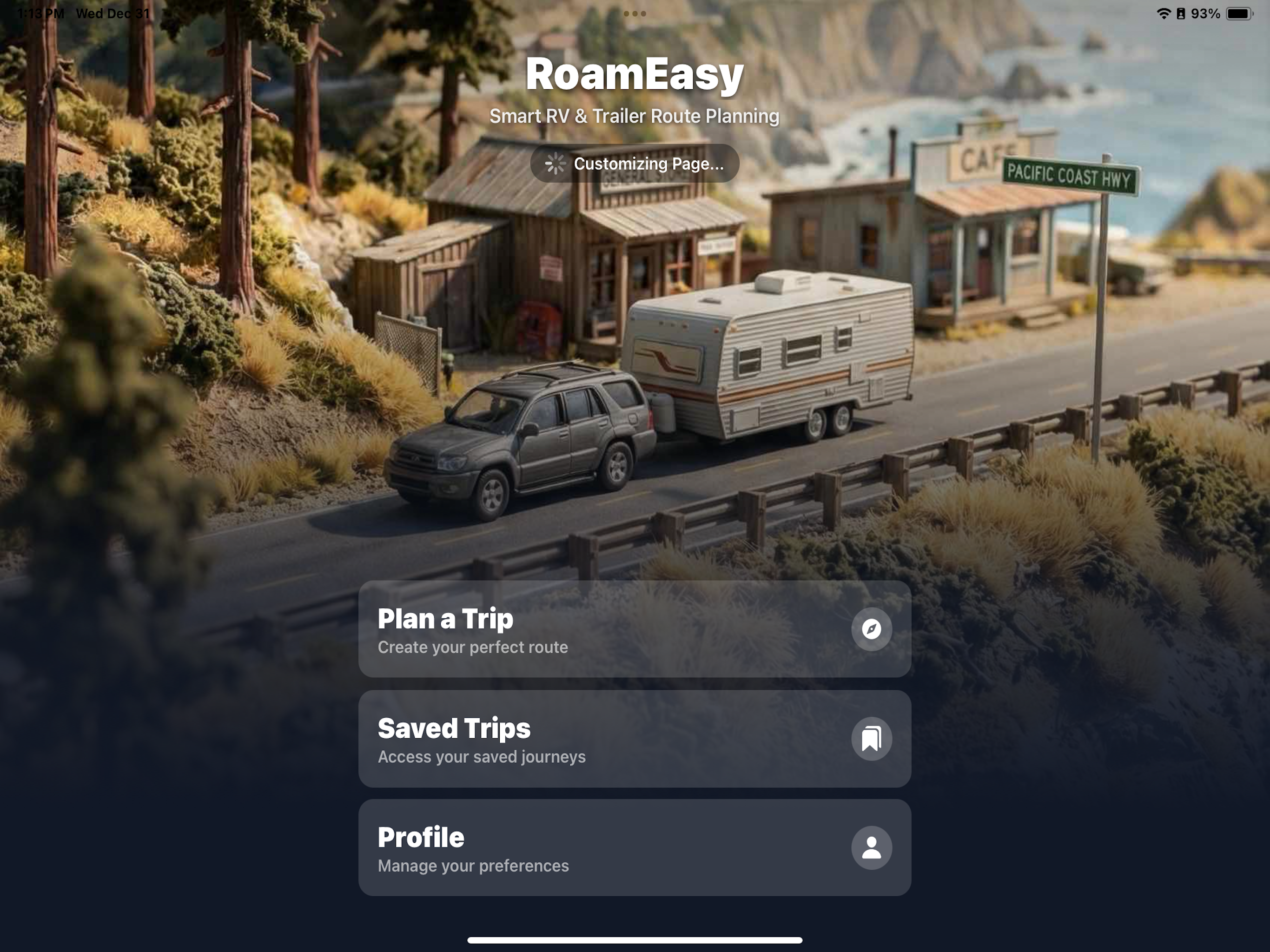 RoamEasy iPad app home screen