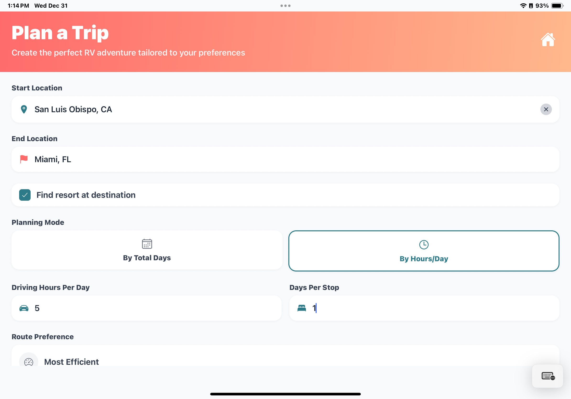 RoamEasy iPad plan a trip screenshot
