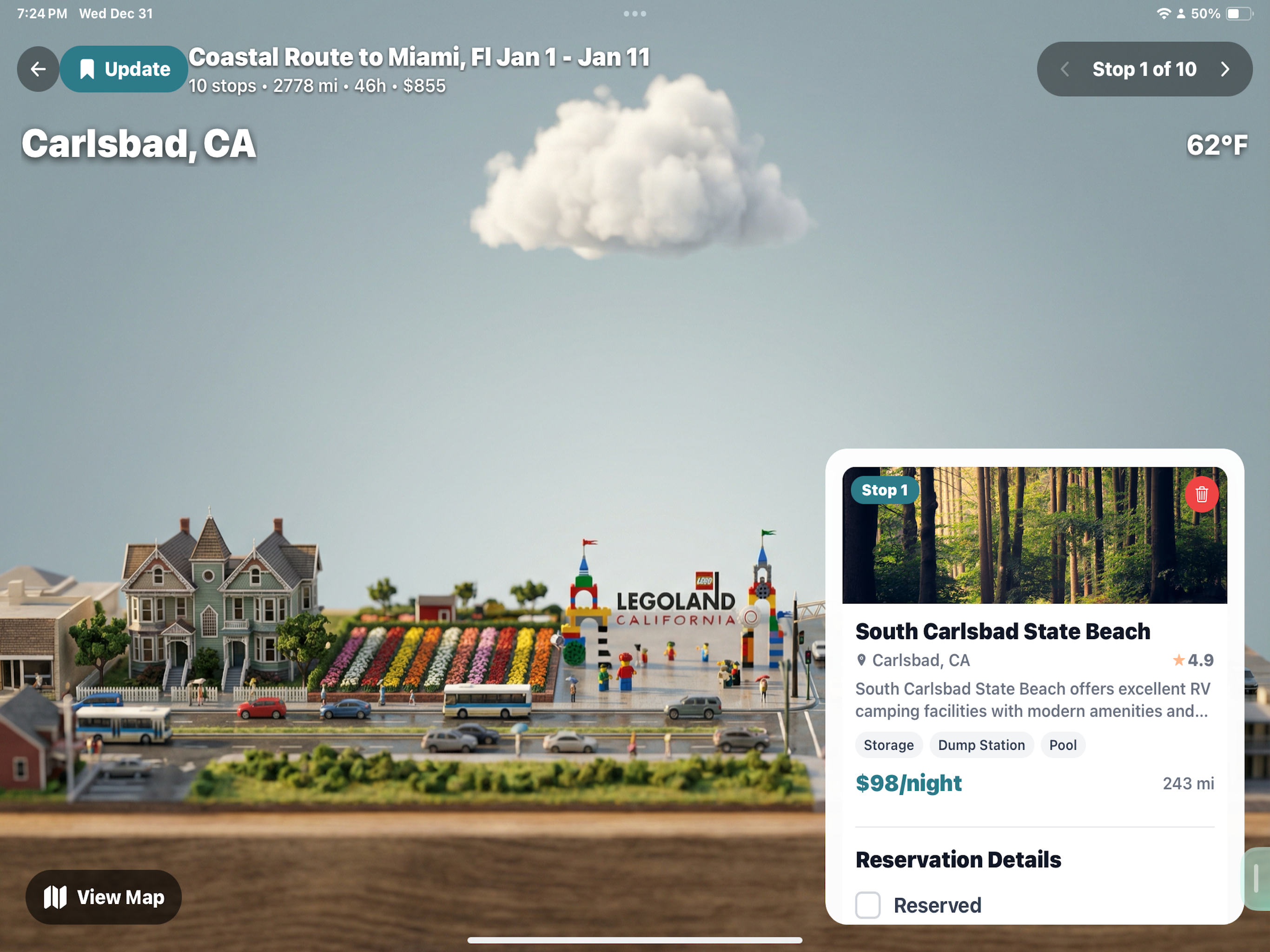 RoamEasy iPad resort detail screenshot