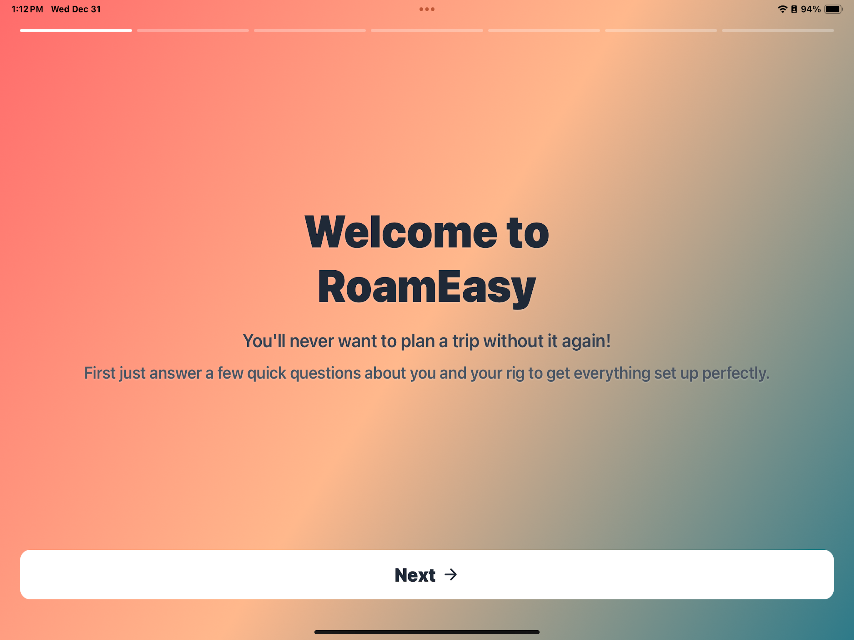 RoamEasy iPad onboarding screenshot
