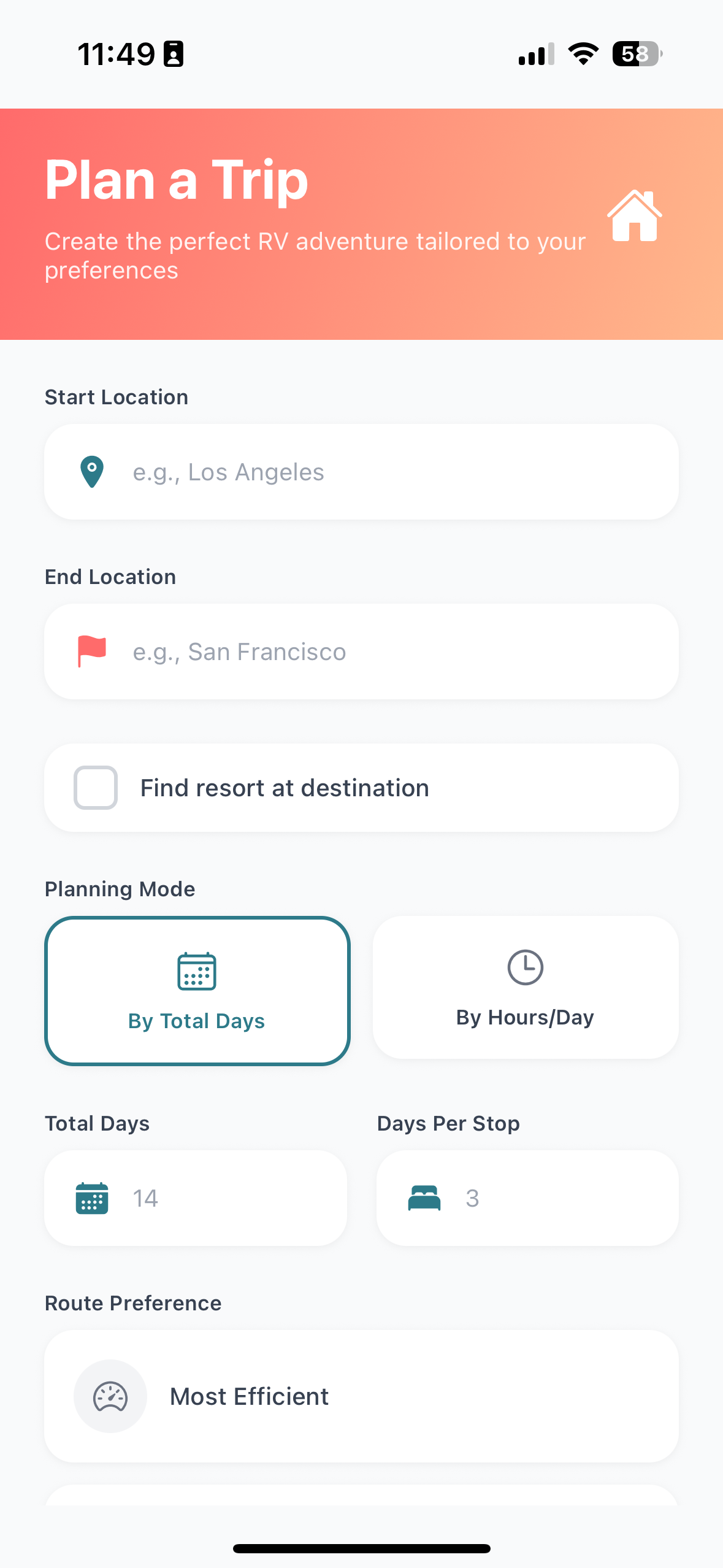 RoamEasy plan a trip screenshot