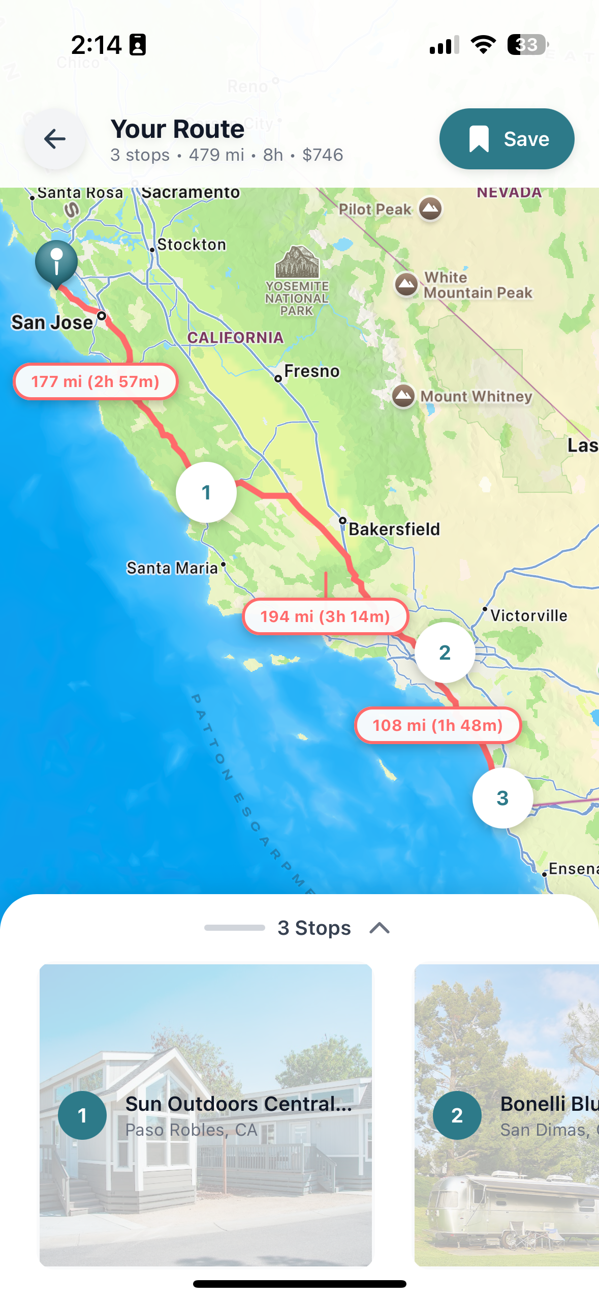 RoamEasy trip overview screenshot